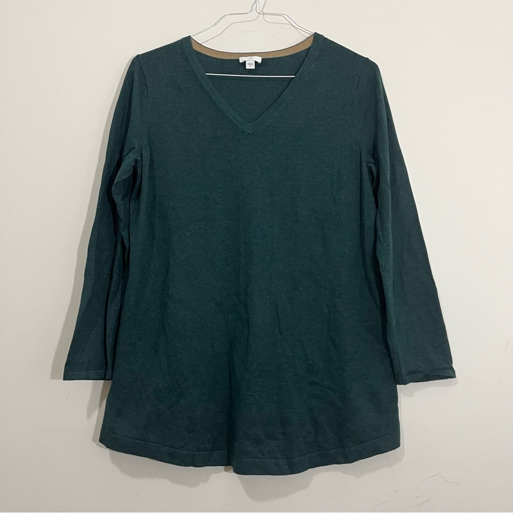 J. Jill Tunic Sweater Womens M Green V Neck Pullover Long Sleeve Cotton Blend